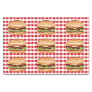 Hamburger Fast Foods On Red Gingham Pattern Tissue Paper