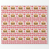 Hamburger Food On Red Gingham And Custom Text Wrapping Paper (Flat)