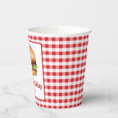 Hamburger Food On Red Gingham Happy Birthday Paper Cups (Left)