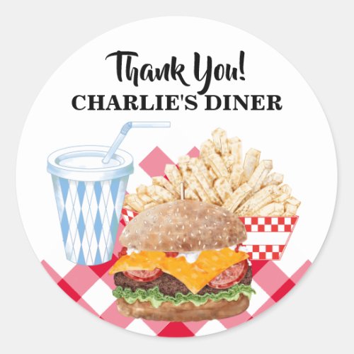 Hamburger Fries Fast Food BBQ Diner Classic Round Sticker