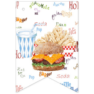 Hamburger Fries Fast Food BBQ Diner Tailgate Bunting Flags