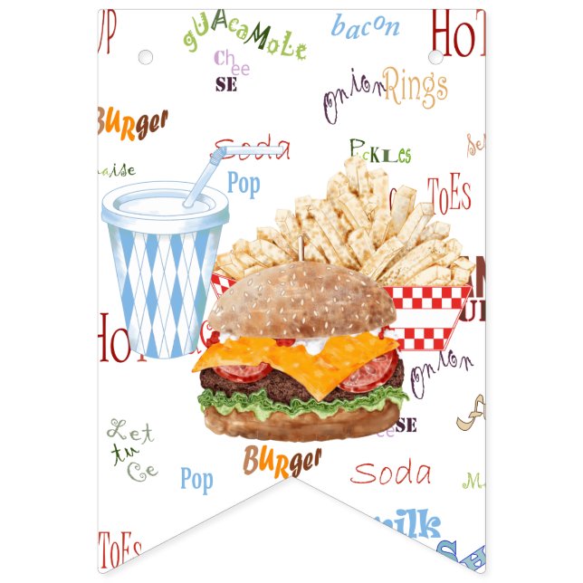 Hamburger Fries Fast Food BBQ Diner Tailgate Bunting Flags (First Flag)