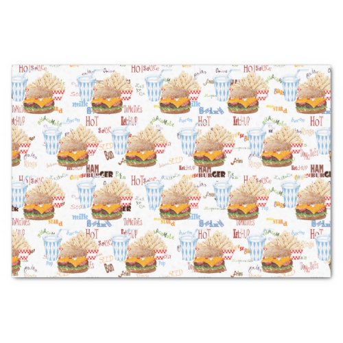 Hamburger Fries Fast Food BBQ Diner Tissue Paper