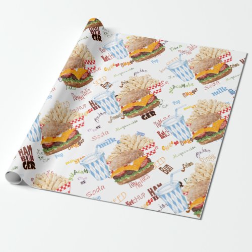 Hamburger Fries Fast Food BBQ Diner Wrapping Paper