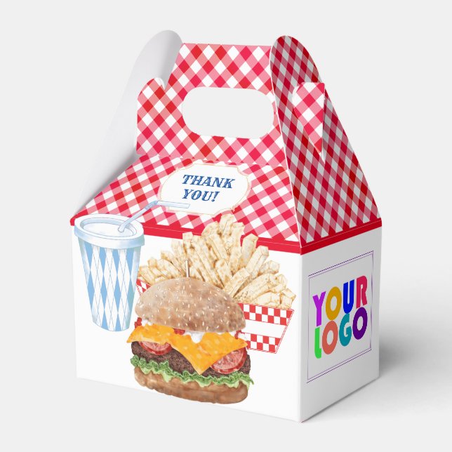 Hamburger Fries Fast Food BBQ Gingham Diner Favor Boxes (Front Side)