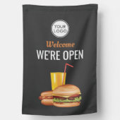 Hamburger Hot Dog And Drink Custom Logo We're Open House Flag (Back)