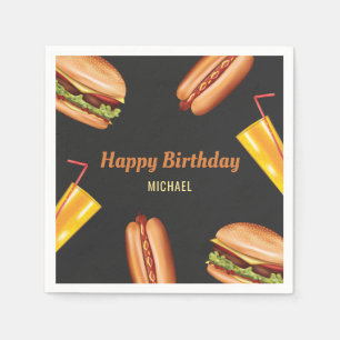 Hamburger Hot Dog BBQ Grill Food Happy Birthday Napkins