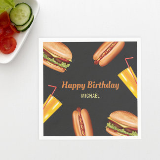 Hamburger Hot Dog BBQ Grill Food Happy Birthday Napkins