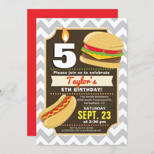 Hamburger  Hot Dog Birthday Party Invitation
