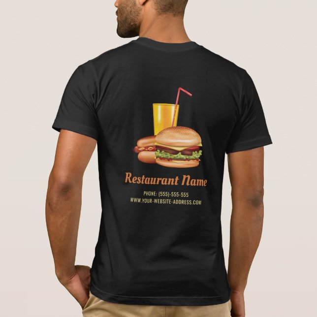 Hamburger Hot Dog Restaurant Custom Logo And Text T-Shirt (Back)