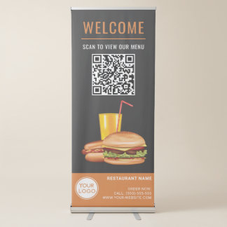 Hamburger Hot Dog Restaurant Scan QR Code For Menu Retractable Banner