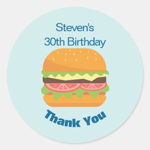 Hamburger Illustration Birthday Thank You Classic Round Sticker