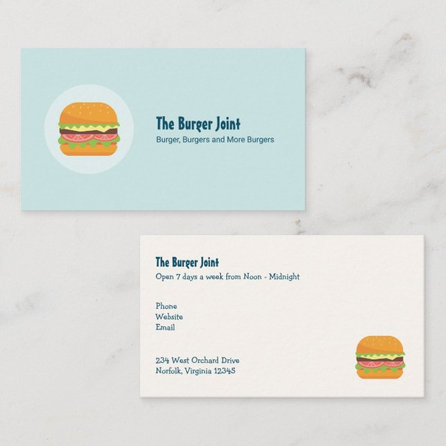 Hamburger Illustration with Tomato and Lettuce Business Card (Front/Back)