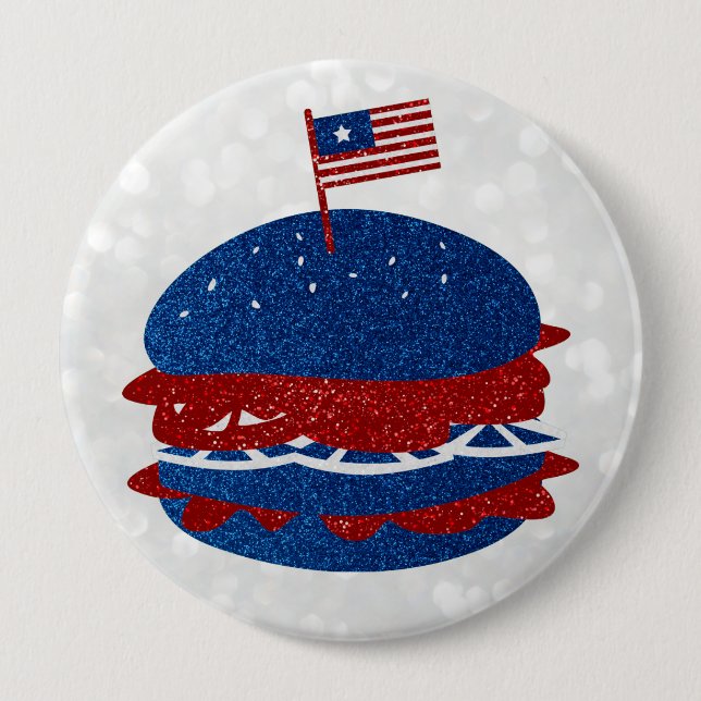 Hamburger July 4th Glitter Button (Front)