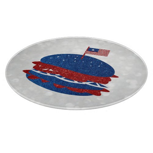 Hamburger July 4th Glitter Cutting Board