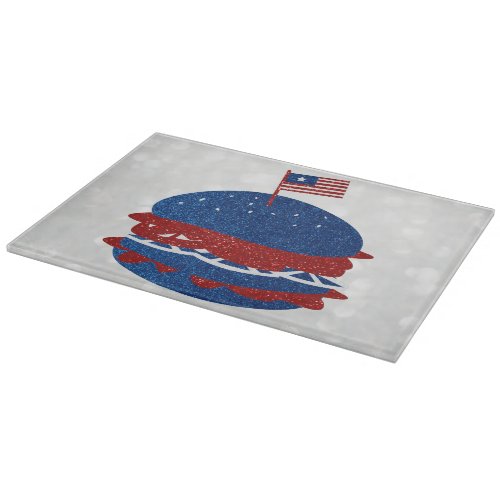 Hamburger July 4th Glitter Cutting Board