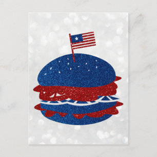 Hamburger July 4th Glitter Postcard