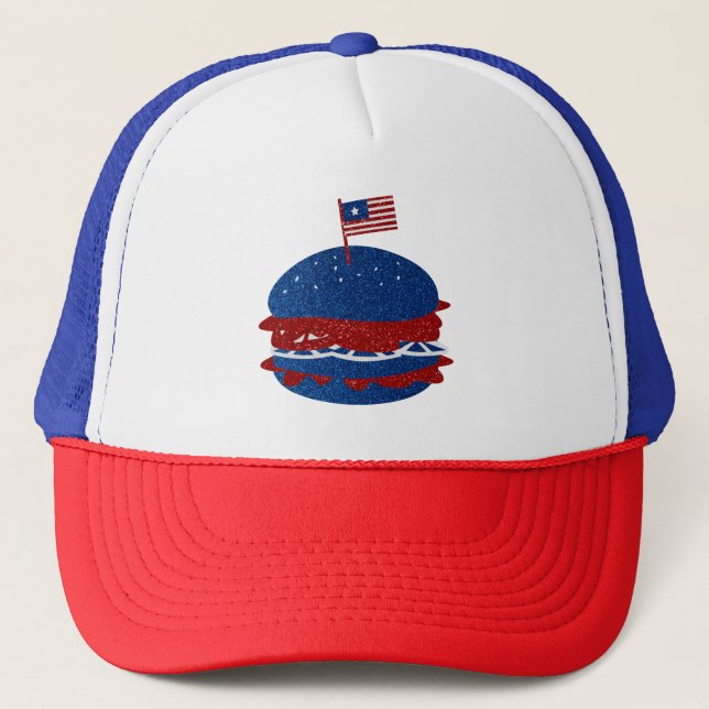 Hamburger July 4th Glitter Trucker Hat (Front)