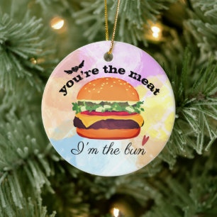 Hamburger love funny food Christmas Ceramic Ornament