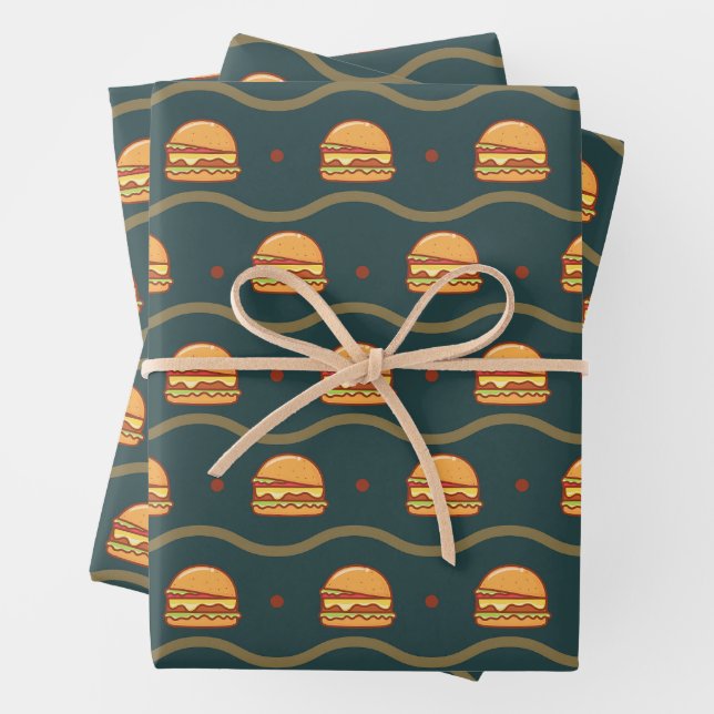 Hamburger Lover Cheeseburger Cute Tiled Pattern Wrapping Paper Sheets (In situ)