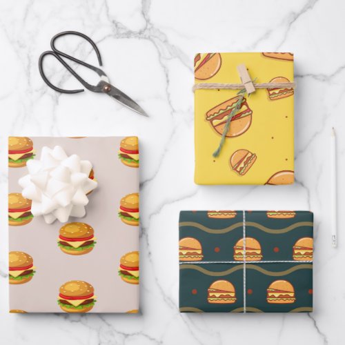 Hamburger Lover Cheeseburger Cute Tiled Pattern  Wrapping Paper Sheets