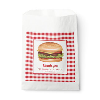 Hamburger On Red Gingham Birthday Thank You Favor Bag
