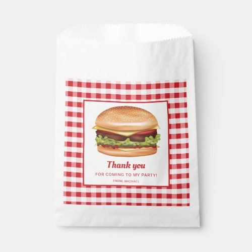 Hamburger On Red Gingham Birthday Thank You Favor Bag