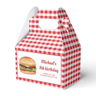 Hamburger On Red Gingham Birthday Thank You Favor Boxes
