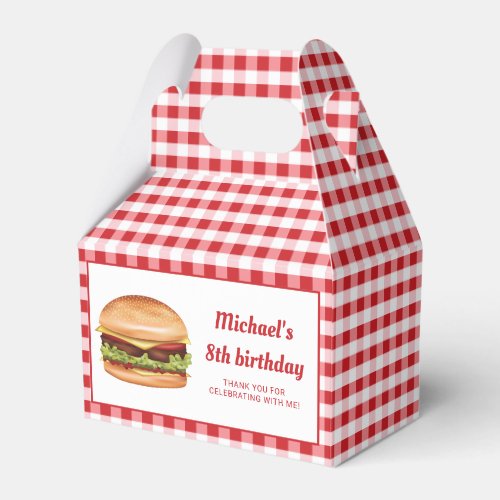 Hamburger On Red Gingham Birthday Thank You Favor Boxes