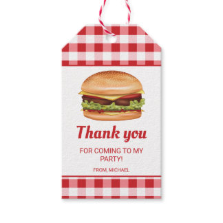 Hamburger On Red Gingham Birthday Thank You Gift Tags