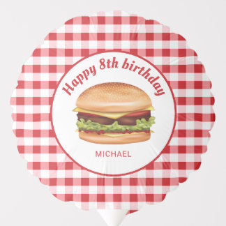 Hamburger On Red Gingham Pattern Happy Birthday Balloon