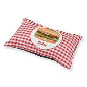Hamburger On Red Gingham With Custom Name Pet Bed (Angled)