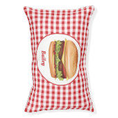 Hamburger On Red Gingham With Custom Name Pet Bed (Front Vertical)
