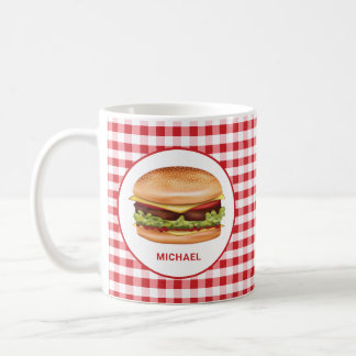 Hamburger On Red Gingham With Custom Text Coffee Mug