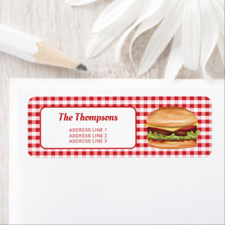 Hamburger On Red Gingham With Custom Text Label