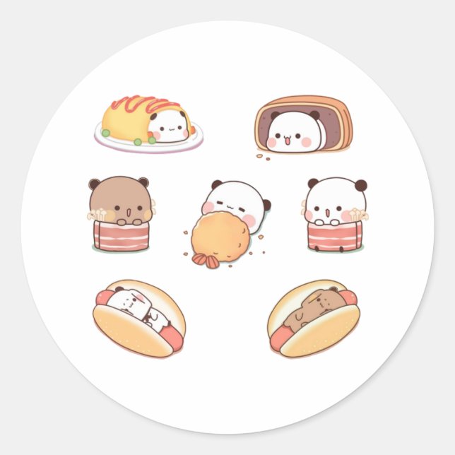 Hamburger Panda And Brownie Bear  Classic Round Sticker (Front)