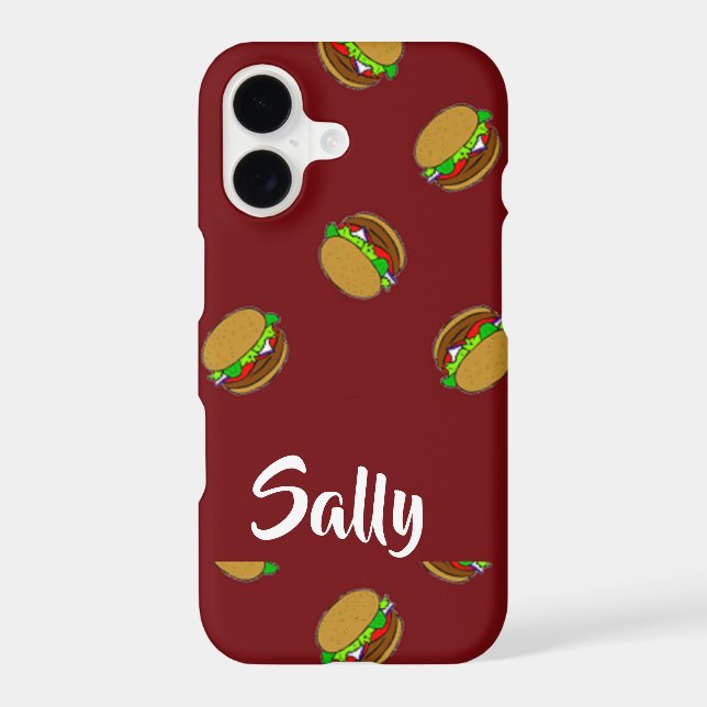 Hamburger pattern on maroon iphone case (Back)