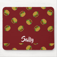 Hamburger pattern on maroon mouse pad
