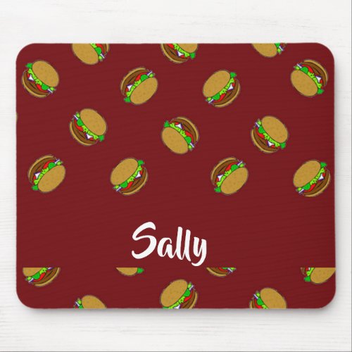 Hamburger pattern on maroon mouse pad