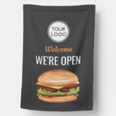 Hamburger Restaurant Diner Custom Logo We're Open House Flag (Front)