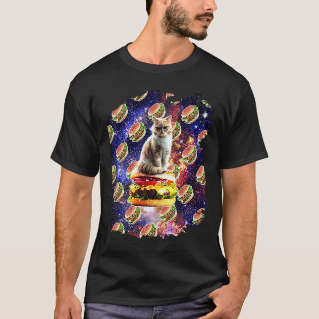 Hamburger Space Cat On Burger T-Shirt (Front)