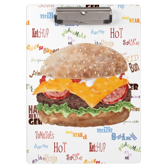 Hamburger with Cheese Fast Food BBQ Diner Clipboard (Front)