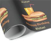 Hamburger With Hot Dog And Drink Happy Birthday Wrapping Paper (Roll Corner)