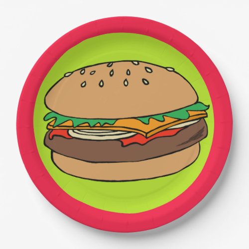 Hamburger with red border paper plate