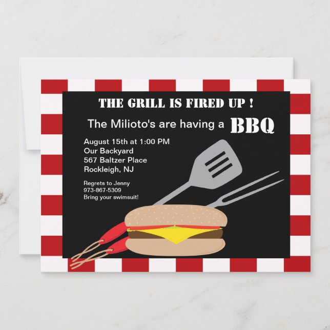 Hamburger with Utensils Barbecue Invitation (Front)