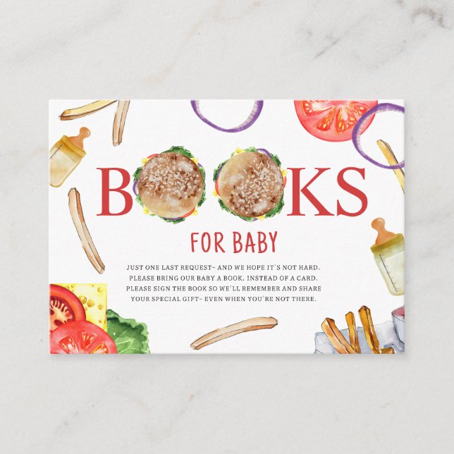 Hamburgers and Bottles Oh Baby Shower Book Request Enclosure Card (Front)