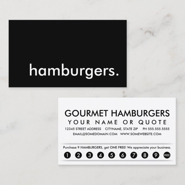 hamburgers. loyalty punch card (Front/Back)