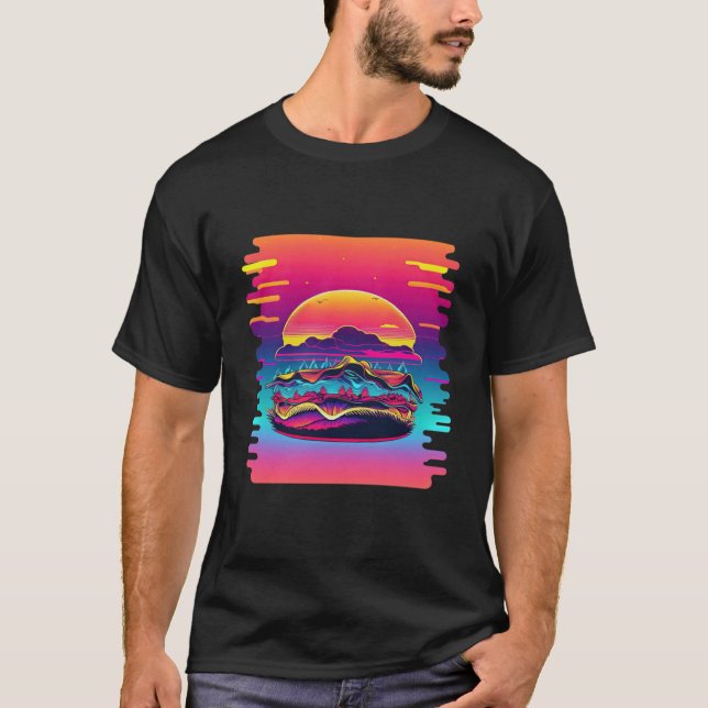 Hamburgers Synthwave 80s Retrowave Aesthetic T-Shirt (Front)