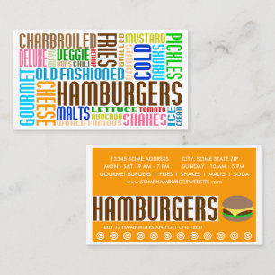 hamburgers word web loyalty card