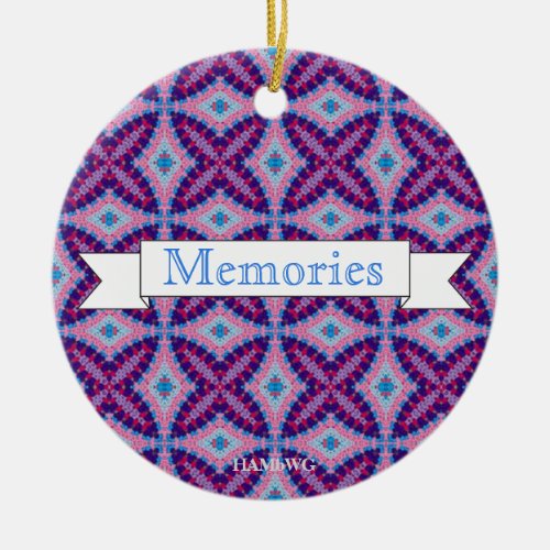 HAMbWG _ 1970s Purple Pink Blue Macrame Ceramic Ornament